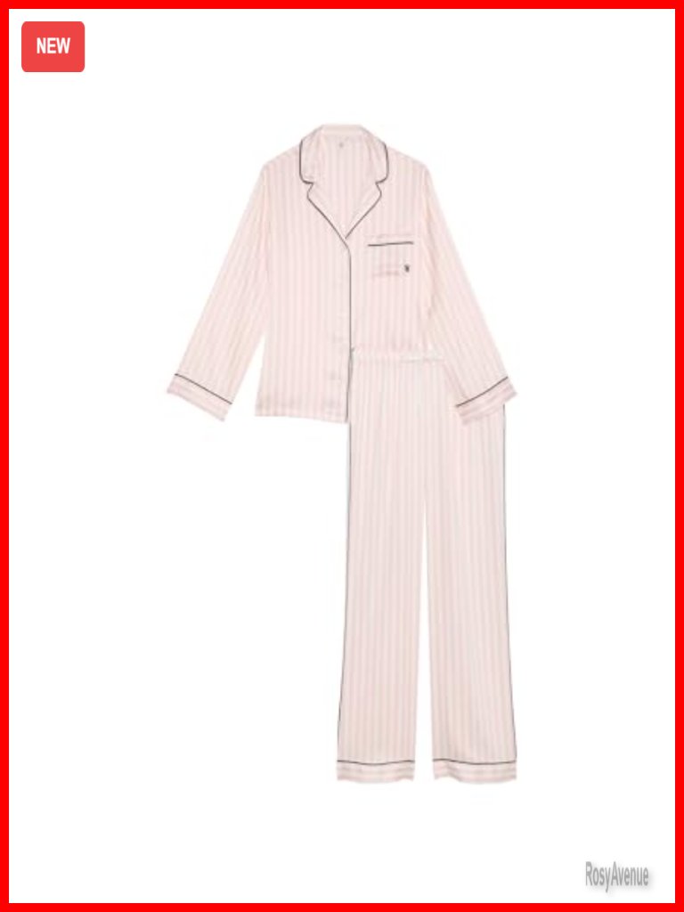 Satin Pajama Set Long Sleeve Button Down Shirt & Drawstring Pants